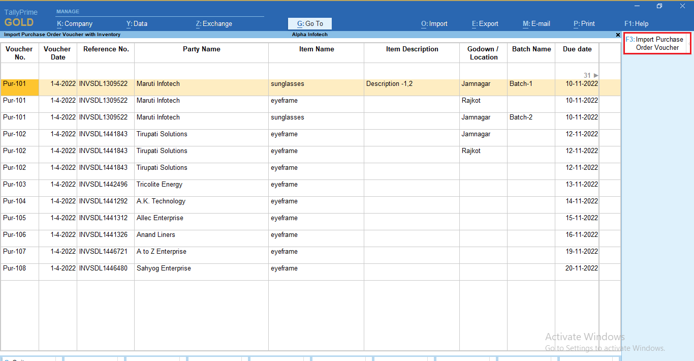 Import Purchase Order Voucher  From Excel to Tally